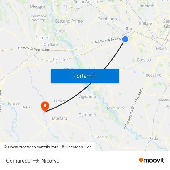 Cornaredo to Nicorvo map