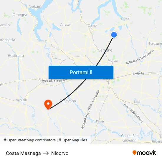 Costa Masnaga to Nicorvo map