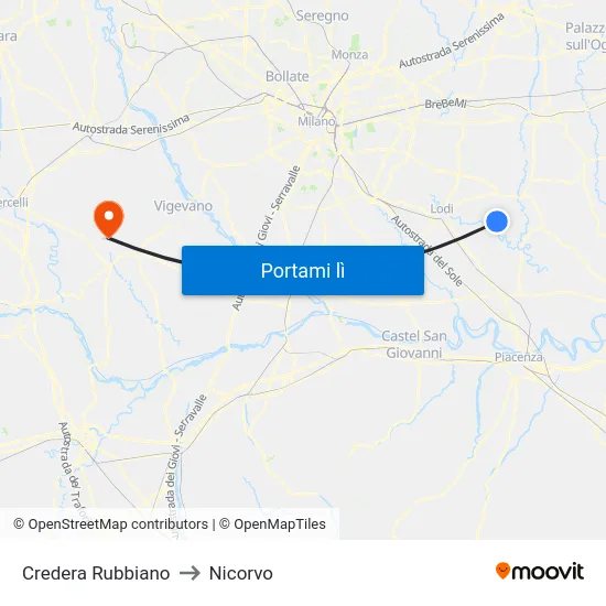 Credera Rubbiano to Nicorvo map
