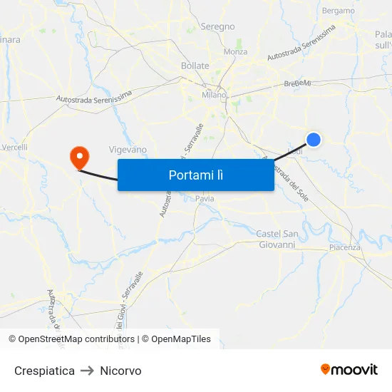 Crespiatica to Nicorvo map