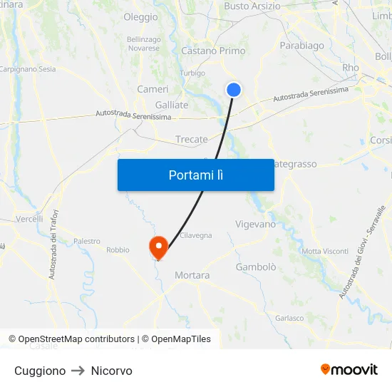 Cuggiono to Nicorvo map