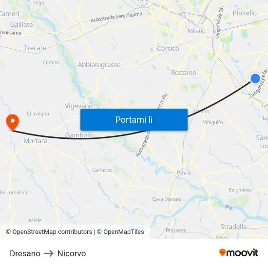 Dresano to Nicorvo map