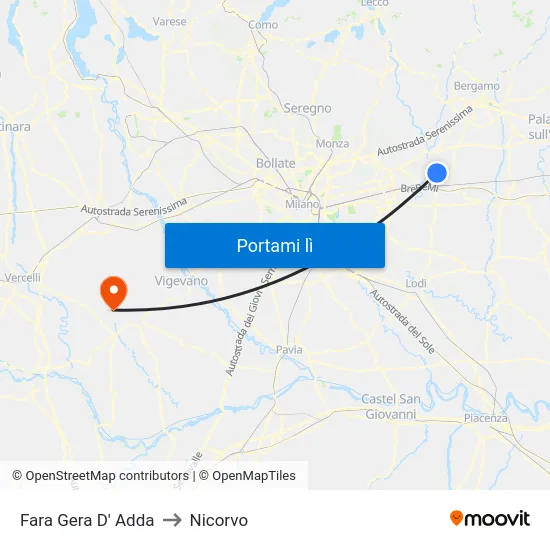 Fara Gera D' Adda to Nicorvo map