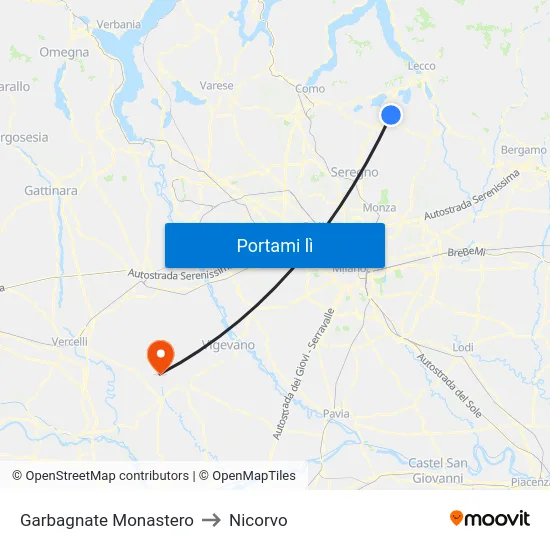 Garbagnate Monastero to Nicorvo map