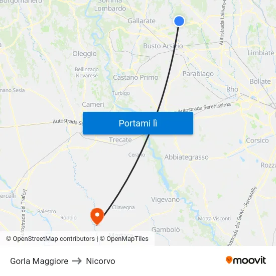 Gorla Maggiore to Nicorvo map