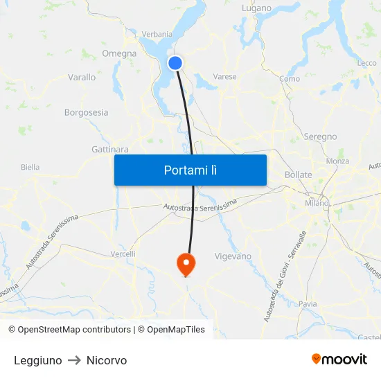 Leggiuno to Nicorvo map