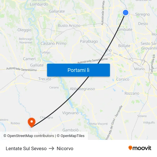 Lentate Sul Seveso to Nicorvo map