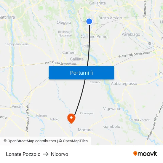 Lonate Pozzolo to Nicorvo map