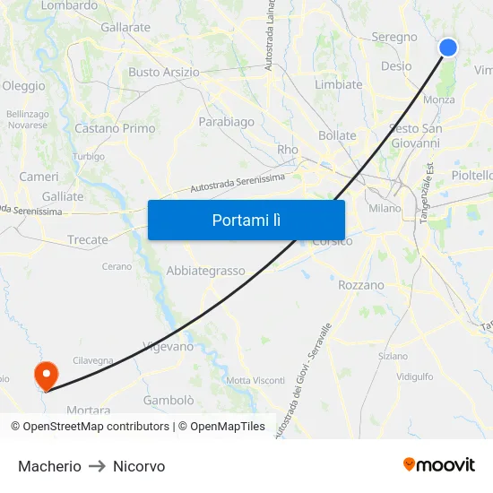 Macherio to Nicorvo map