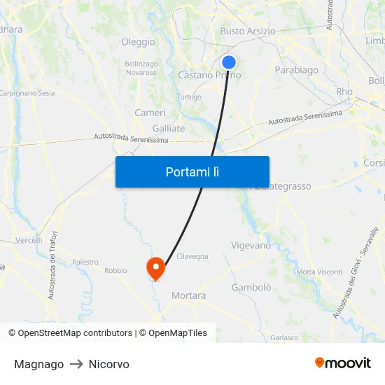 Magnago to Nicorvo map