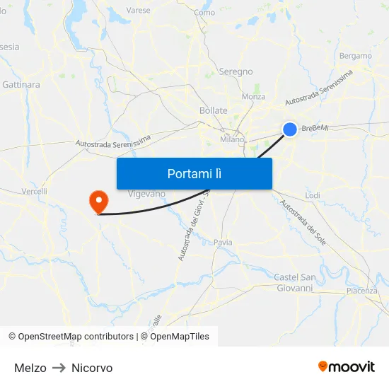 Melzo to Nicorvo map