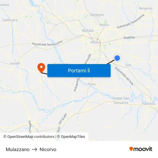 Mulazzano to Nicorvo map