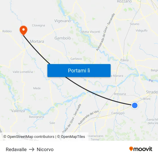 Redavalle to Nicorvo map