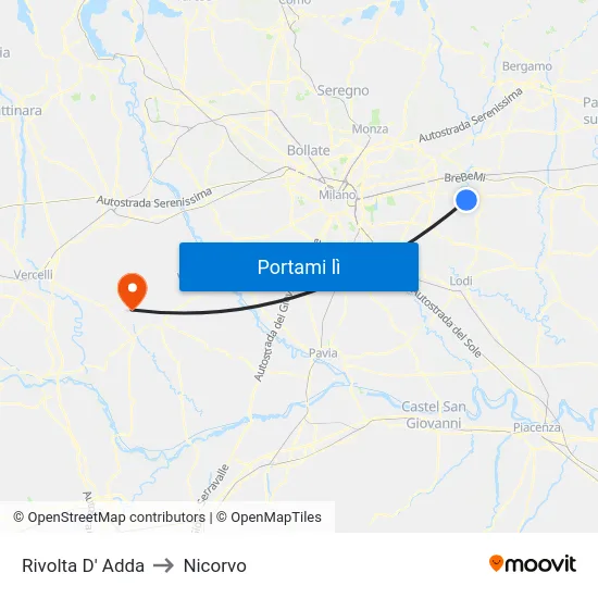 Rivolta D' Adda to Nicorvo map