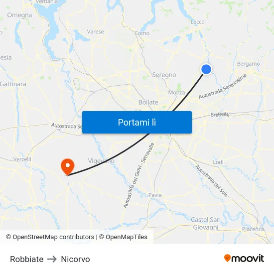 Robbiate to Nicorvo map