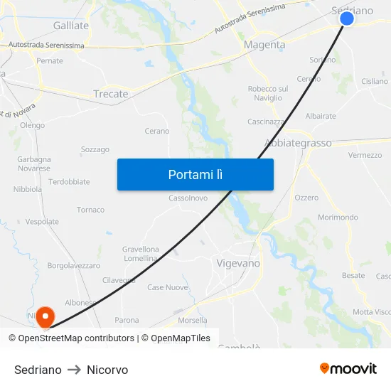 Sedriano to Nicorvo map