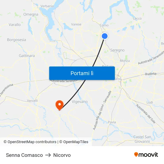Senna Comasco to Nicorvo map