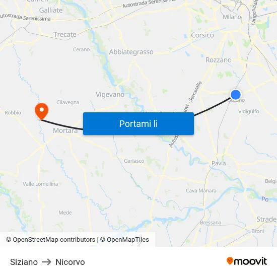 Siziano to Nicorvo map