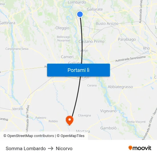 Somma Lombardo to Nicorvo map