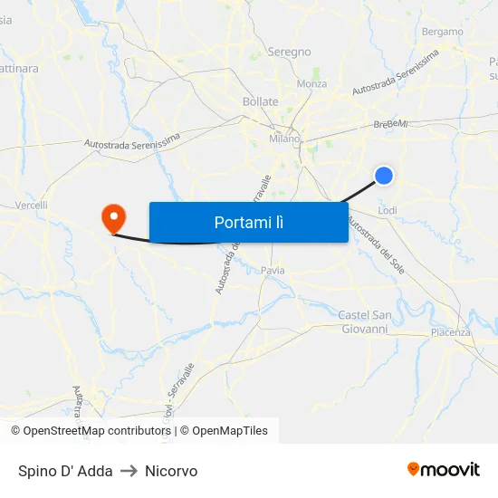 Spino D' Adda to Nicorvo map