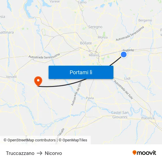 Truccazzano to Nicorvo map