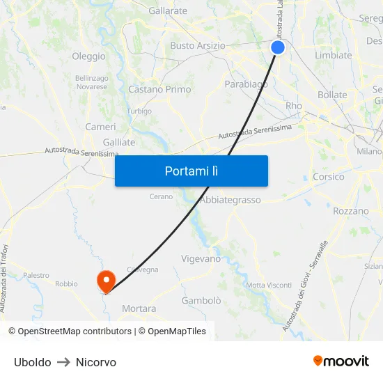 Uboldo to Nicorvo map