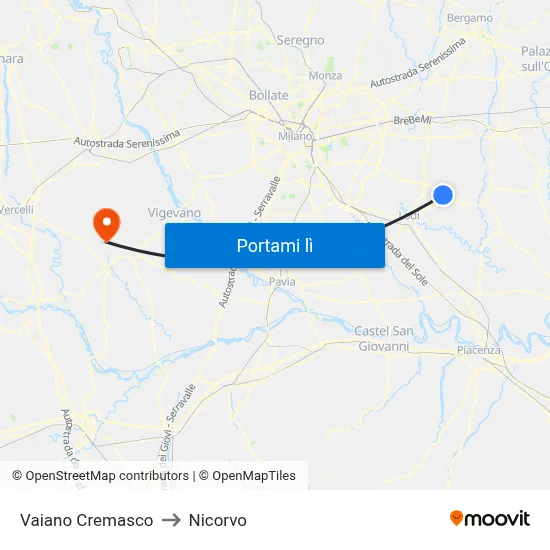 Vaiano Cremasco to Nicorvo map