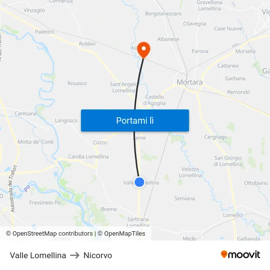 Valle Lomellina to Nicorvo map