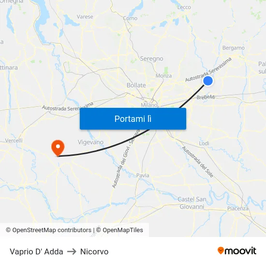 Vaprio D' Adda to Nicorvo map