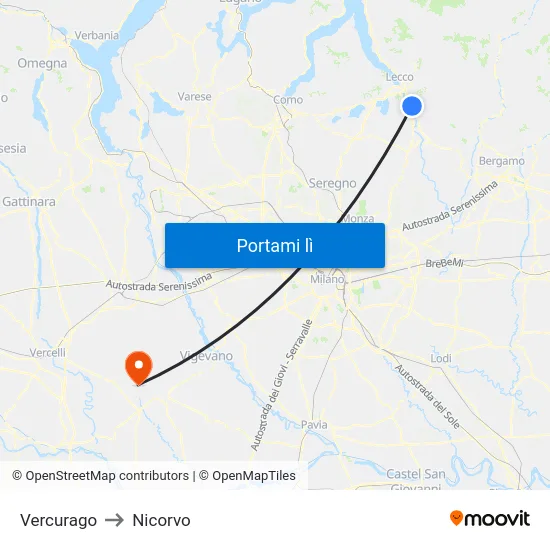 Vercurago to Nicorvo map