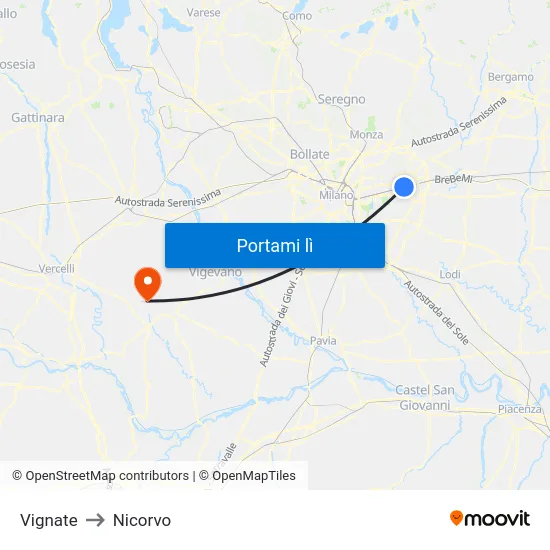 Vignate to Nicorvo map