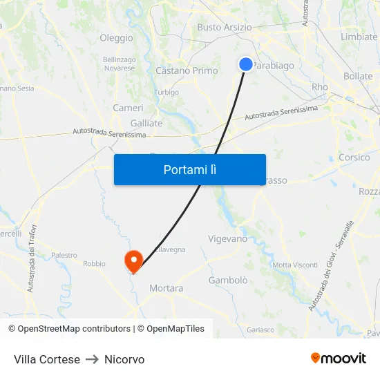 Villa Cortese to Nicorvo map