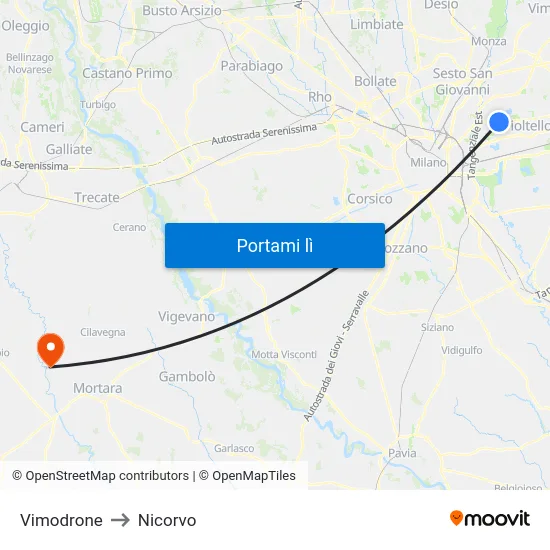 Vimodrone to Nicorvo map