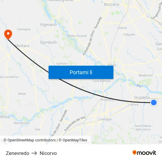 Zenevredo to Nicorvo map