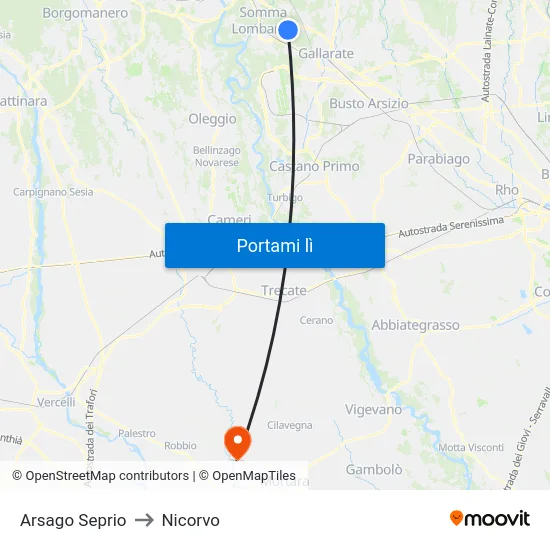 Arsago Seprio to Nicorvo map