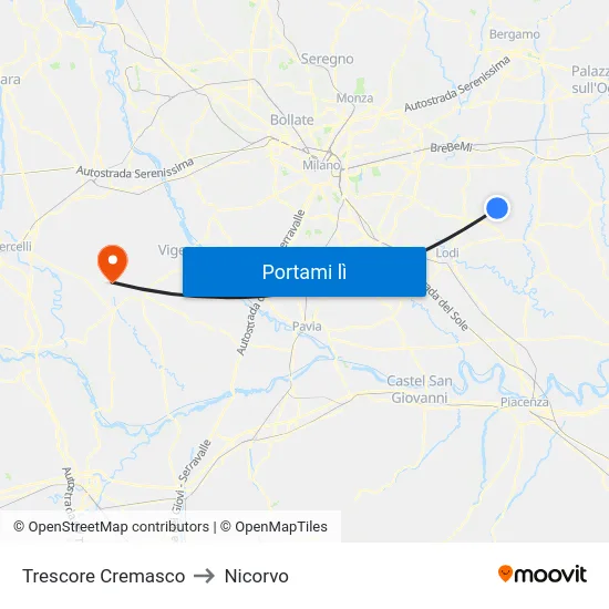 Trescore Cremasco to Nicorvo map