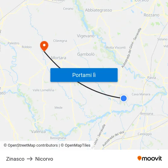 Zinasco to Nicorvo map
