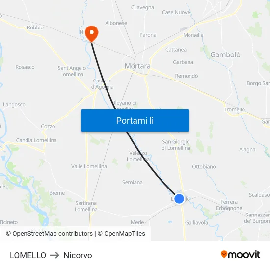 LOMELLO to Nicorvo map