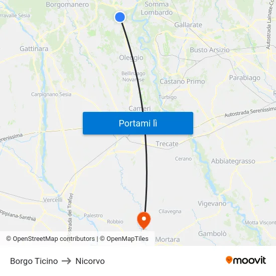 Borgo Ticino to Nicorvo map