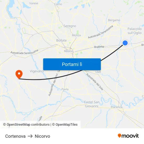 Cortenova to Nicorvo map