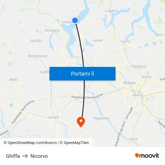 Ghiffa to Nicorvo map