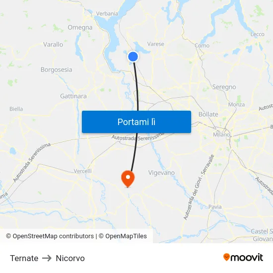 Ternate to Nicorvo map