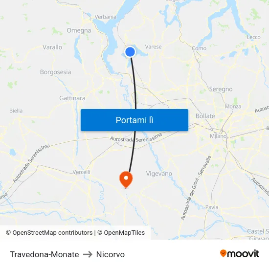 Travedona-Monate to Nicorvo map