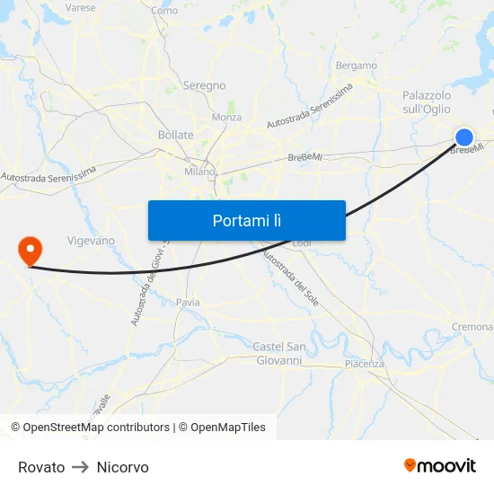 Rovato to Nicorvo map