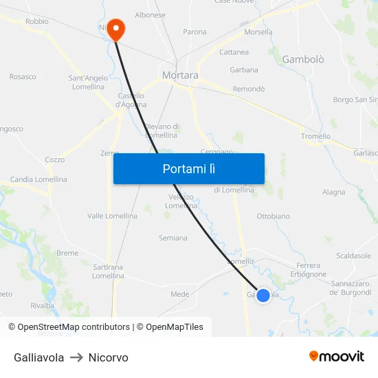 Galliavola to Nicorvo map