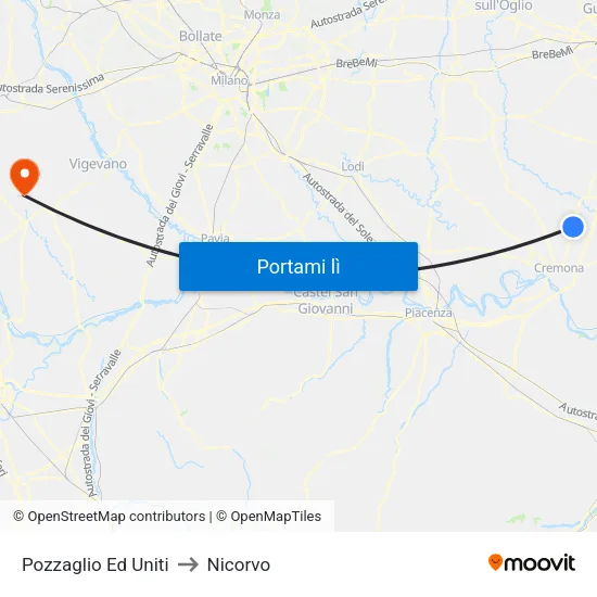 Pozzaglio Ed Uniti to Nicorvo map