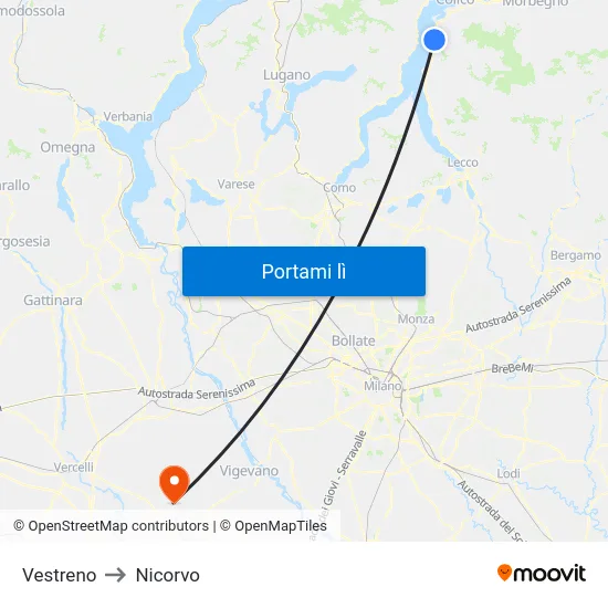 Vestreno to Nicorvo map