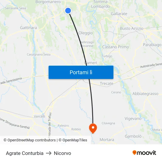 Agrate Conturbia to Nicorvo map