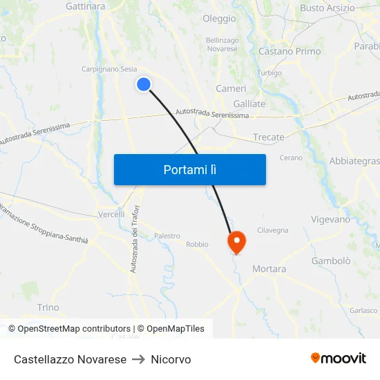 Castellazzo Novarese to Nicorvo map