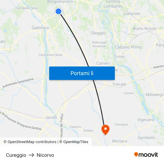 Cureggio to Nicorvo map